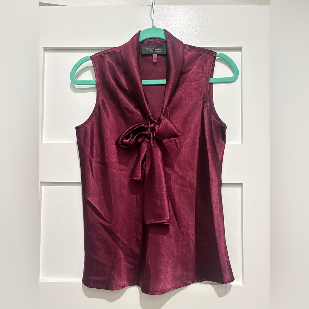 Evan Picone Burgundy Sleeveless Bow Blouse